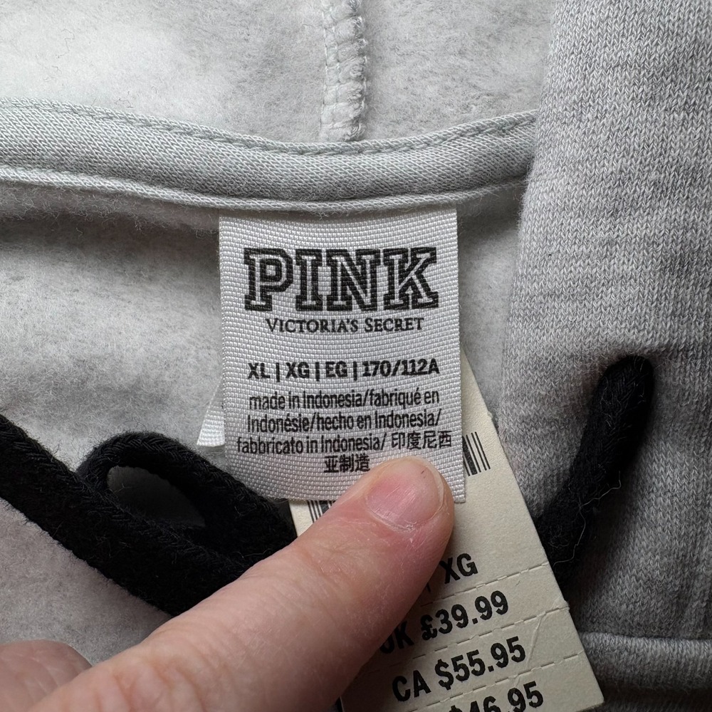Victoria Secret NWT Pink hooded Quarter Zip SIZE XL heathered silver w/logo - Picture 10 of 12